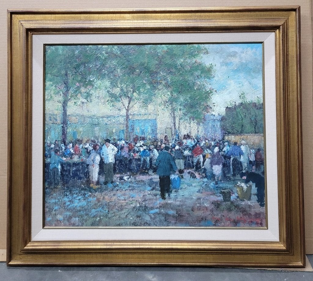 Maurice DE MEYER, druk geanimeerd markttafereel, Antiek en Kunst, Kunst | Schilderijen | Klassiek, Ophalen of Verzenden