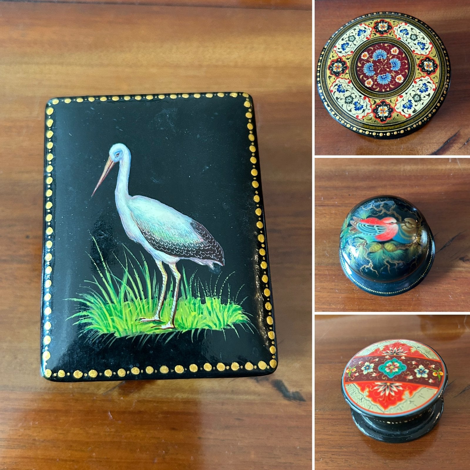 Lot de 4 petites boîtes laquées noir et rouge, collector, Enlèvement
