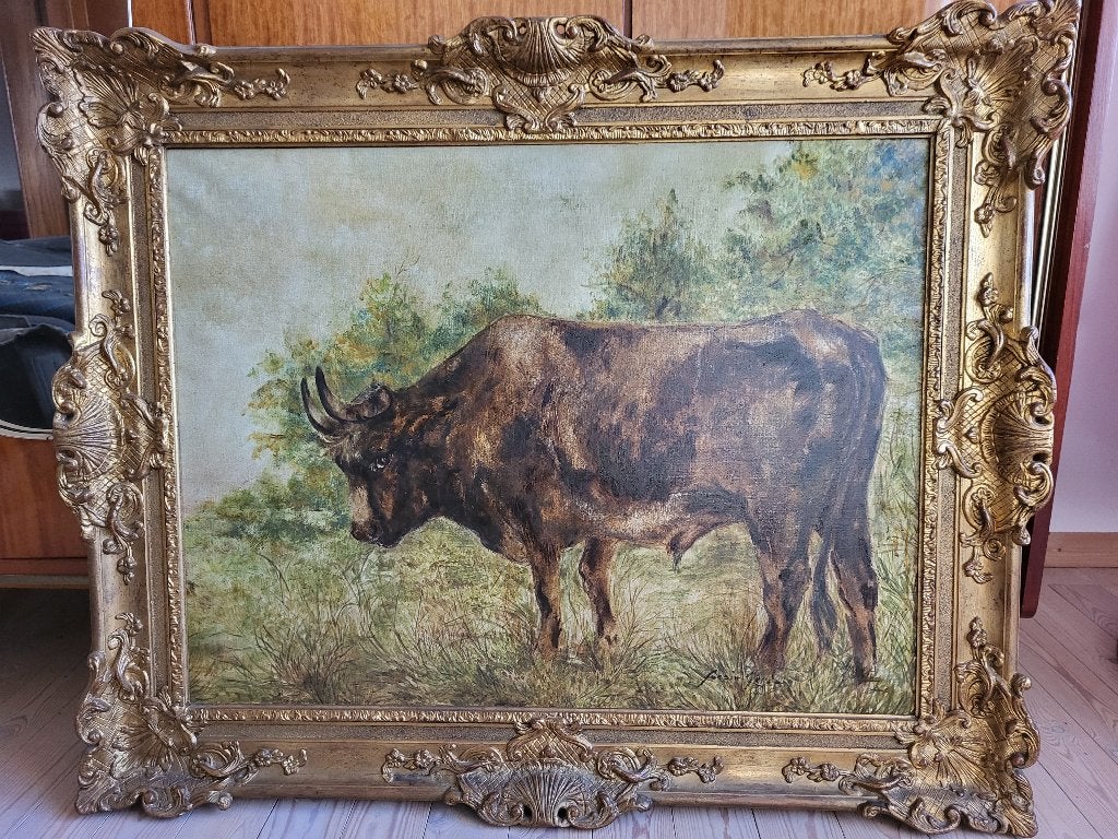 Klassiek schilderij koe stier Gerda Fassin, Antiek en Kunst, Kunst | Schilderijen | Klassiek, Ophalen, Doek, Dieren, Bijzondere lijst