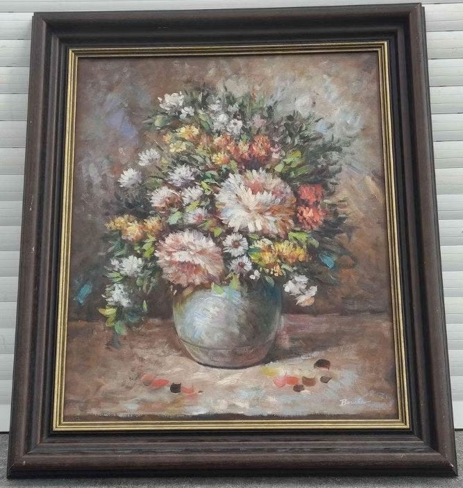 Huile sur toile fleur signe boucher, Enlèvement ou Envoi, Toile