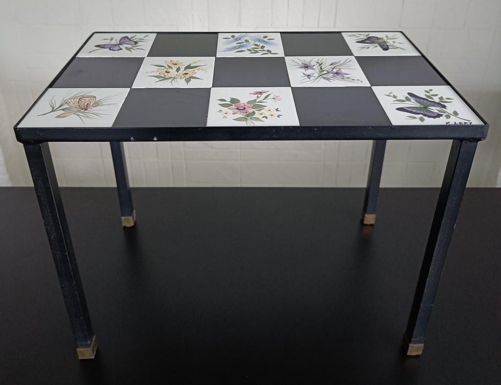 Table en carrelage vintage K.Leki., Enlèvement ou Envoi, Moins de 55 cm, Utilisé, Métal ou Aluminium