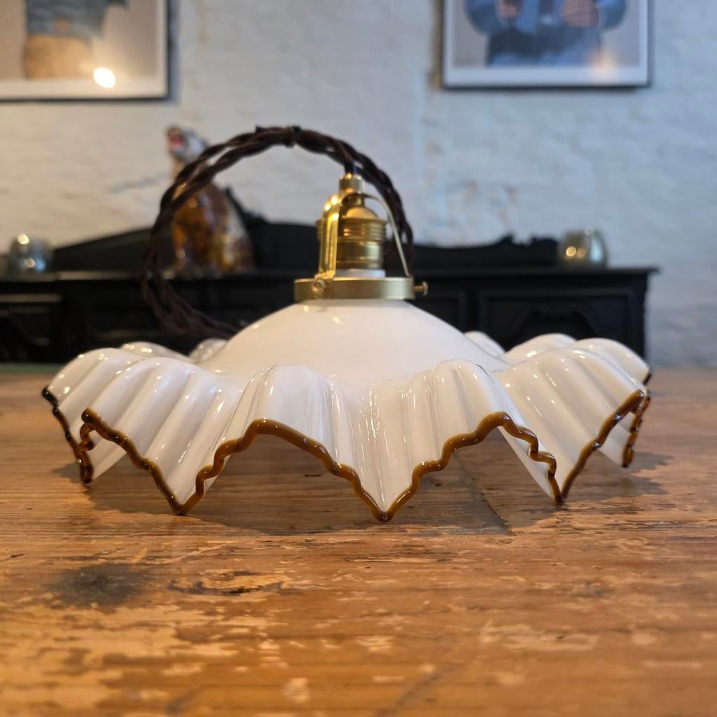 Lampes à suspension vintage françaises en opaline en croûte, Enlèvement ou Envoi