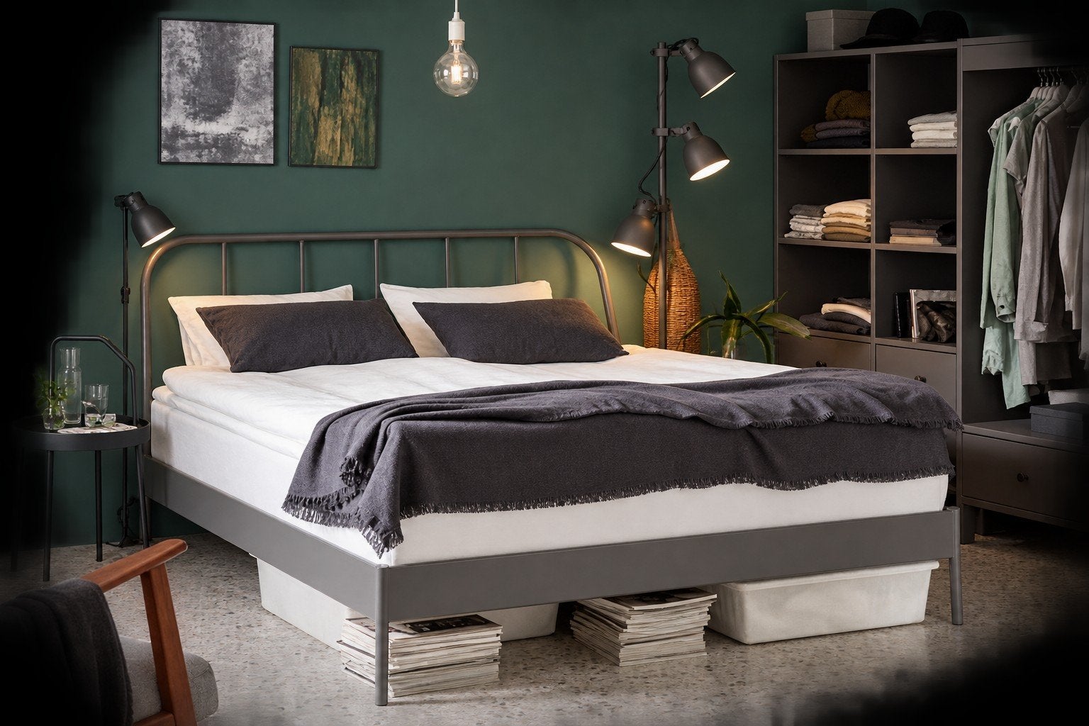 IKEA KOPARDAL bedframe 140x200 cm – grijs, Huis en Inrichting, Ophalen, Grijs, 200 cm