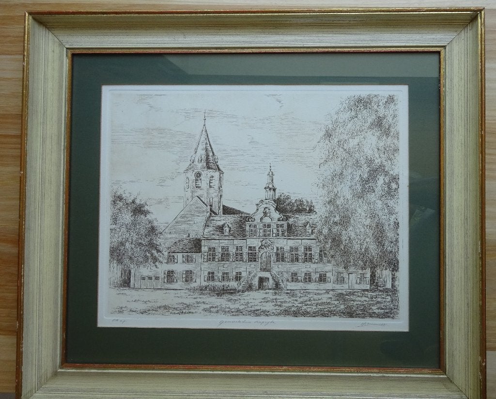 Ets, Gemeentehuis Kaprijke, Desmedt, Enlèvement ou Envoi, Eau-forte, Numéroté, 1950 - 1999
