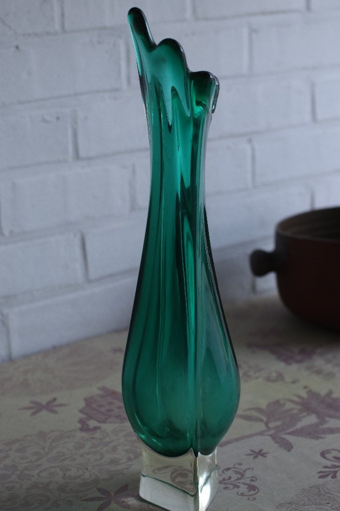 Grand Vase Murano vert émeraude Fratelli Toso vintage 1970, Enlèvement ou Envoi