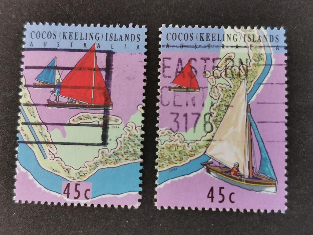 Cocos Keeling Islands 1994 - landkaart, zeilboten, Verzenden, Gestempeld