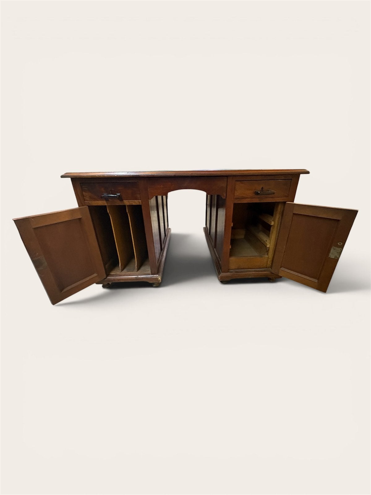 Dubbele Antieken bureau, Gebruikt, 75 cm of meer, Eikenhout, Antiek