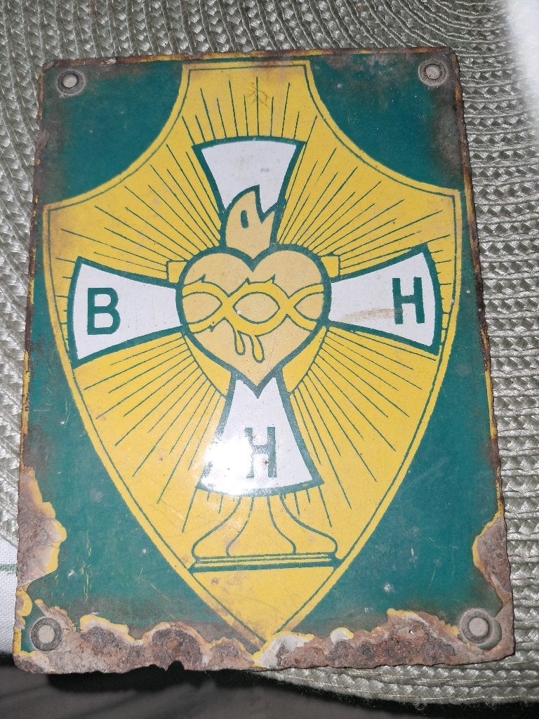 Emaille plaat BHH bond heilig hart jaren 30 15 x 11cm, Antiek en Kunst, Ophalen of Verzenden