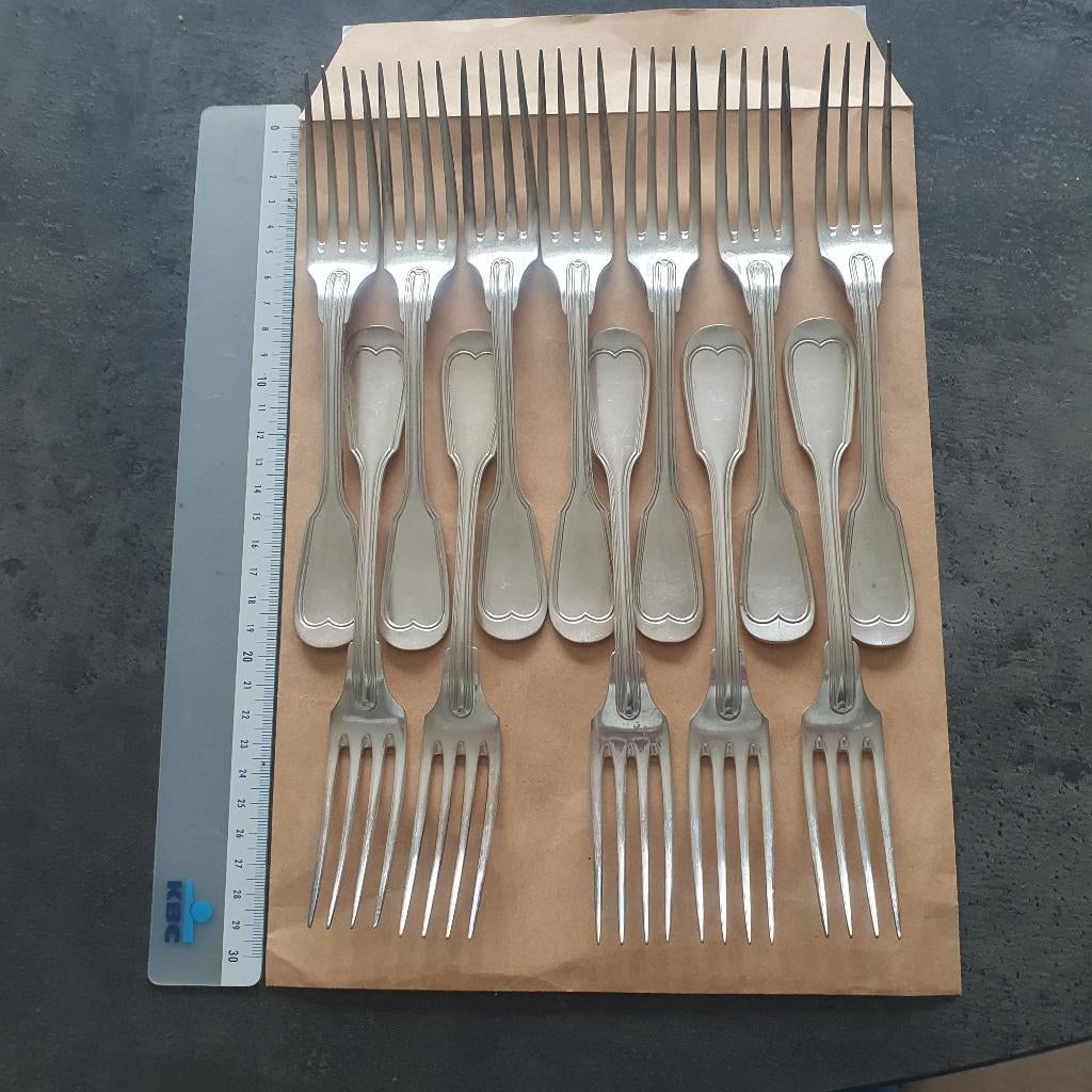 12 verzilverde tafelvorken Christofle – ca. 20,5 cm, Antiek en Kunst, Antiek | Bestek, Ophalen