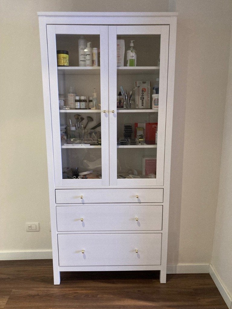 IKEA HEMNES Vitrinekast / Boekenkast met 3 lades, Ophalen, Gebruikt, 50 tot 100 cm, 150 tot 200 cm