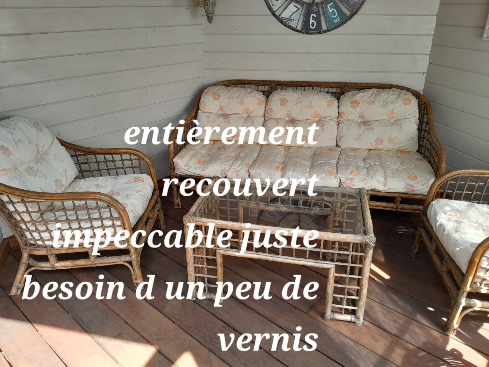 Lounge van bamboe en rieten, Tuin en Terras, Ophalen, 5 zitplaatsen, Gebruikt, Wicker