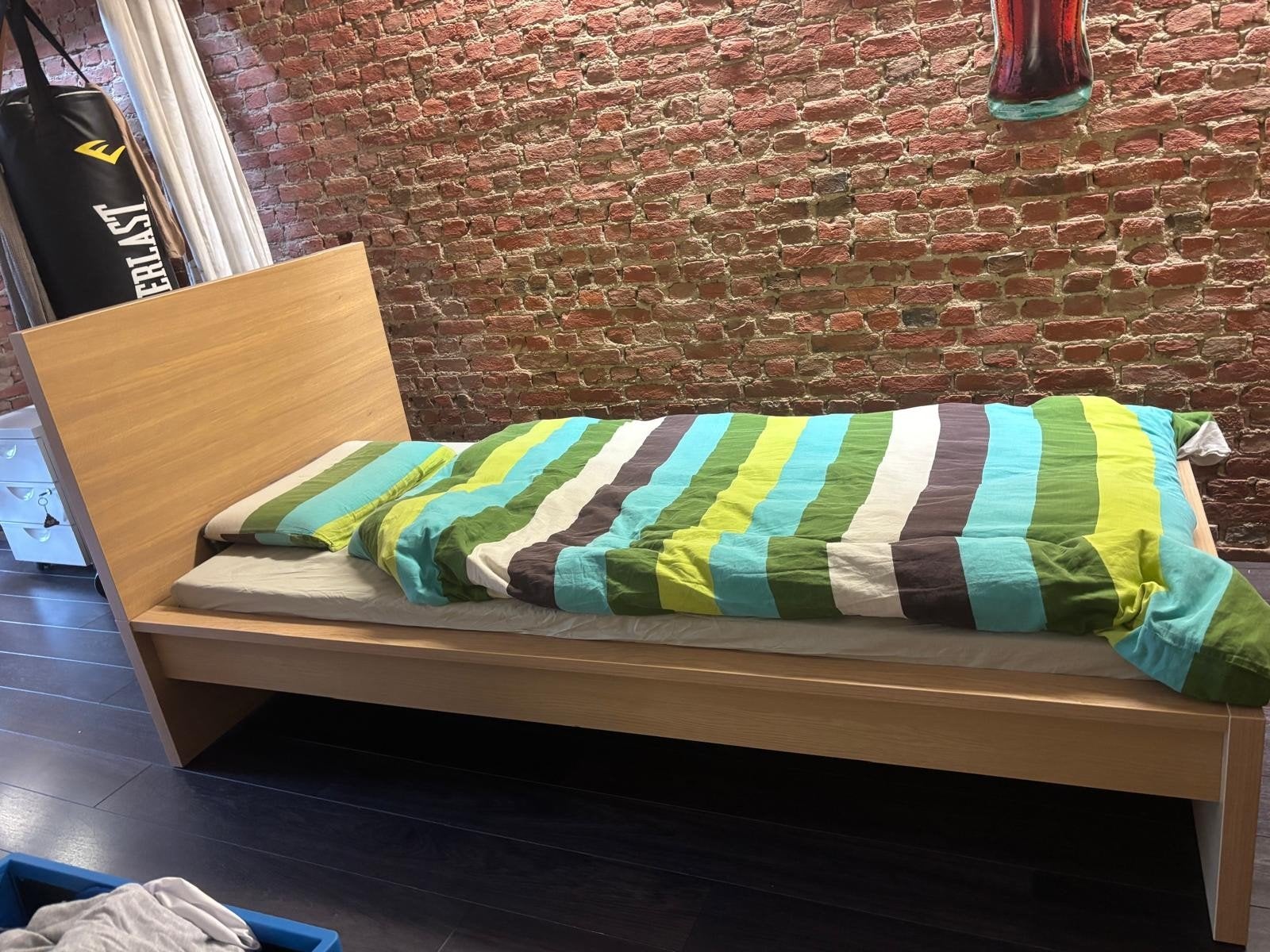 malm bed 2022, Ophalen, Overige materialen, 90 cm, Bruin