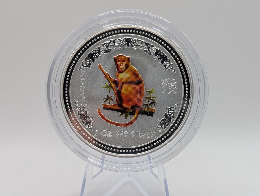 Uiterst Zeldzaam: Lunar I - 2oz Silver coloured Monkey 2004, Ophalen of Verzenden, Zilver