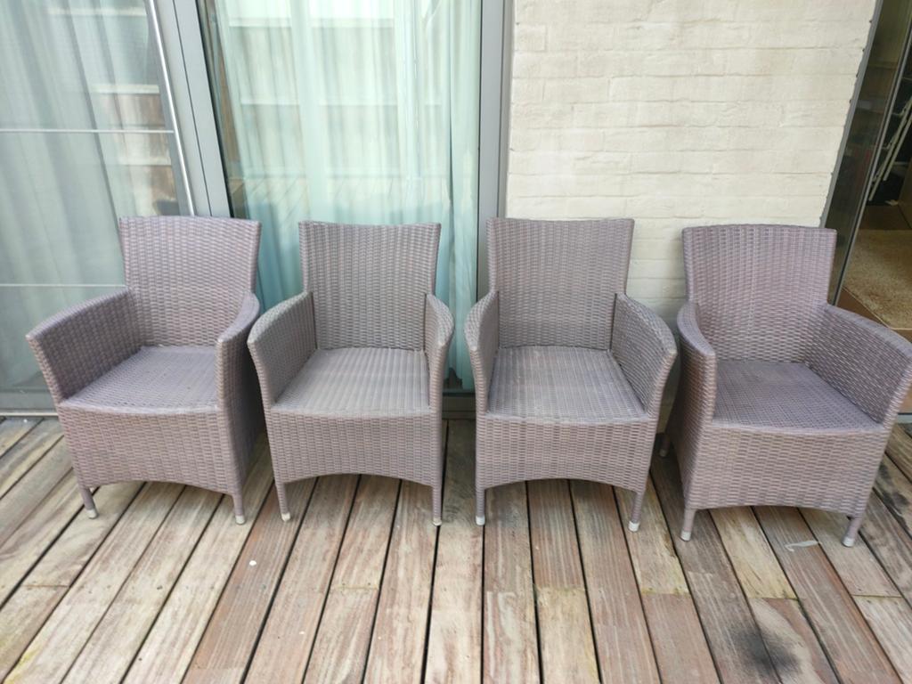 4 chaises de jardin en rotin haut de gamme en excellent état, Enlèvement, Rotin