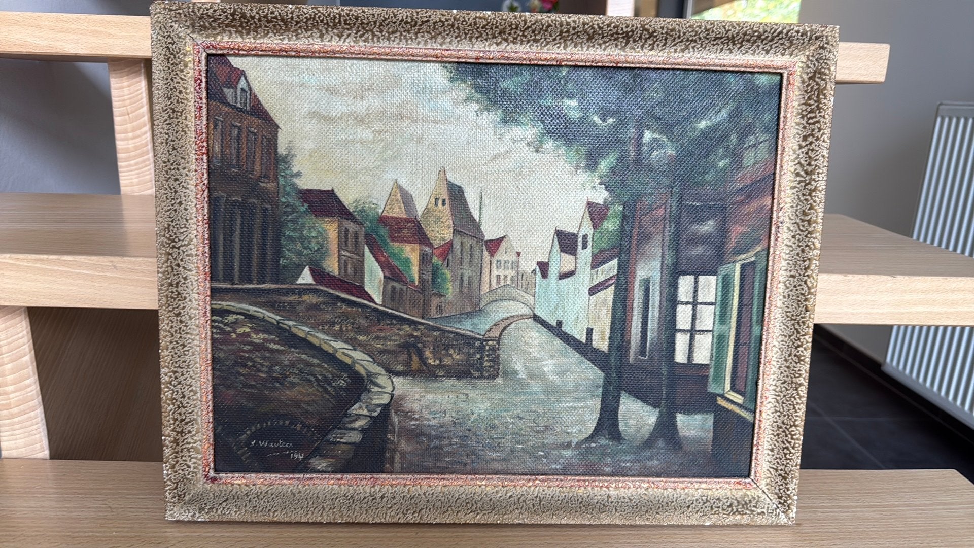 Vintage schilderij Brugge 1941, Antiquités & Art, Art | Peinture | Classique, Enlèvement, Vintage