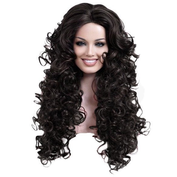 Mooie volle pruik lang donkerbruin haar veel volume en krull, Handtassen en Accessoires, Uiterlijk | Haarverzorging, Verzenden