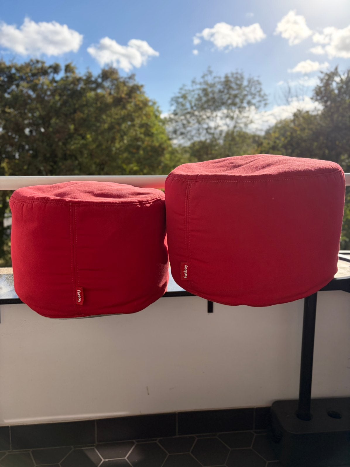 2 poufs d’extérieur Fatboy rouges, Maison & Meubles, Enlèvement ou Envoi, Rond, Comme neuf, Synthétique