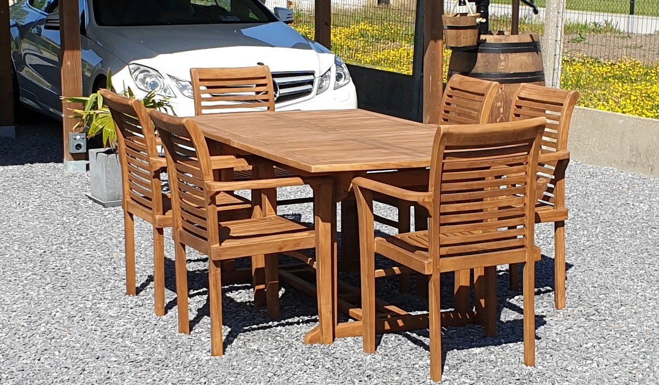 Houten tuinset, Tuin en Terras, Tuinsets en Loungesets, Tuinset, Hardhout, 6 zitplaatsen, Eettafel, Stoel, Ophalen
