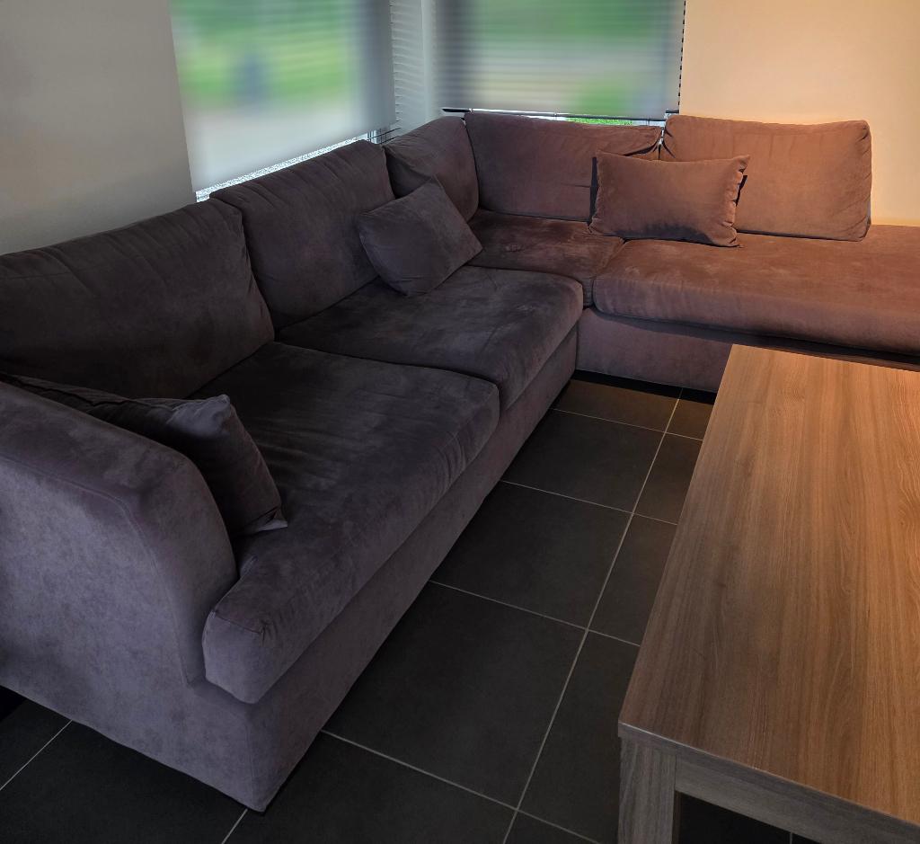 Comfortabel hoeksalon, grijze stof, met 6 bijhorende kussens, Enlèvement, Utilisé, Tissus, Modern