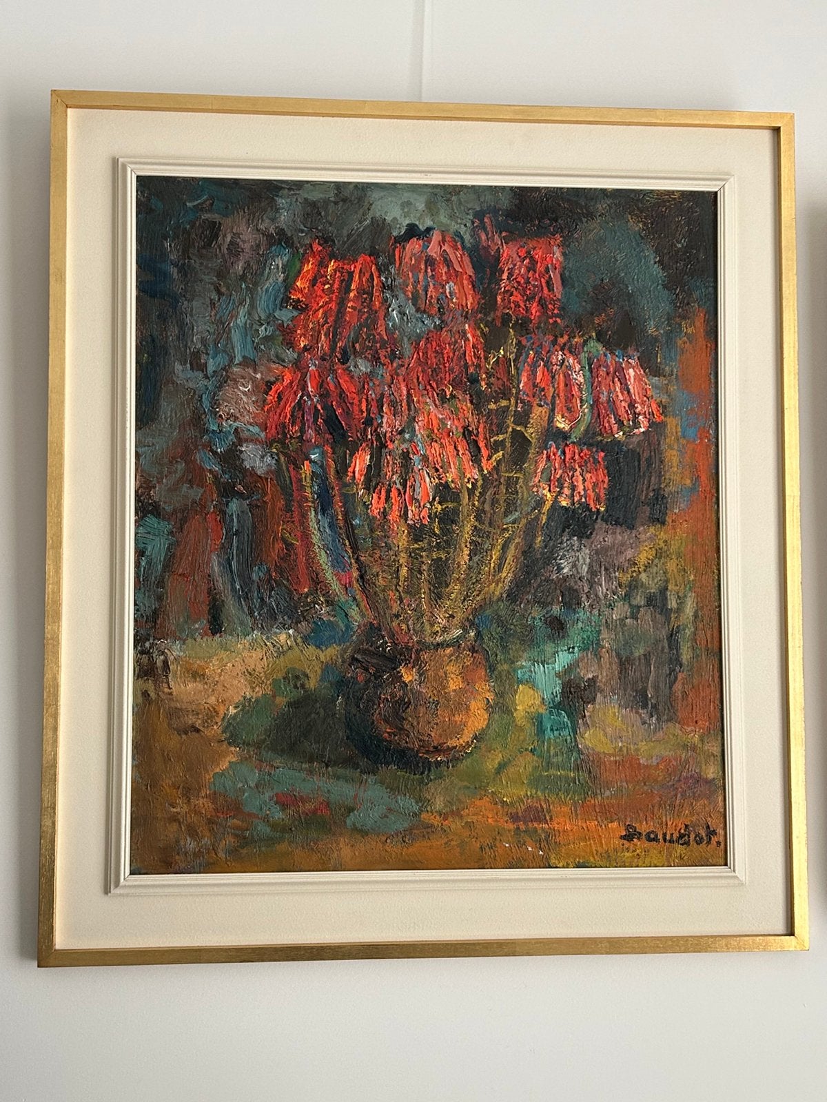 Schilderij Mia Baudot., Antiek en Kunst, Doek, Handgeschilderd, Olieverf, Klassiek