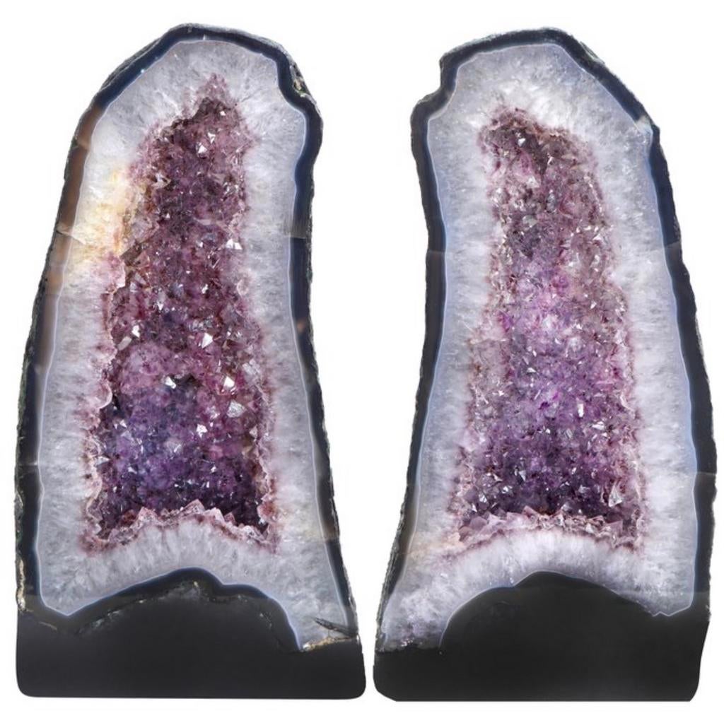 améthyste - Géode, paire assortie - 38x19x14 cm - 23,8 kg, Enlèvement ou Envoi, Minéral
