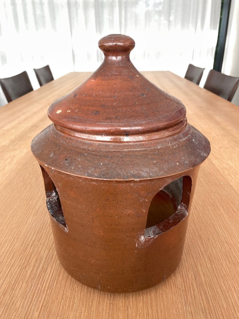 Pot de conservation ancien en grès pour oignons ou ail, Enlèvement ou Envoi, Pot de stockage, Brun, Utilisé