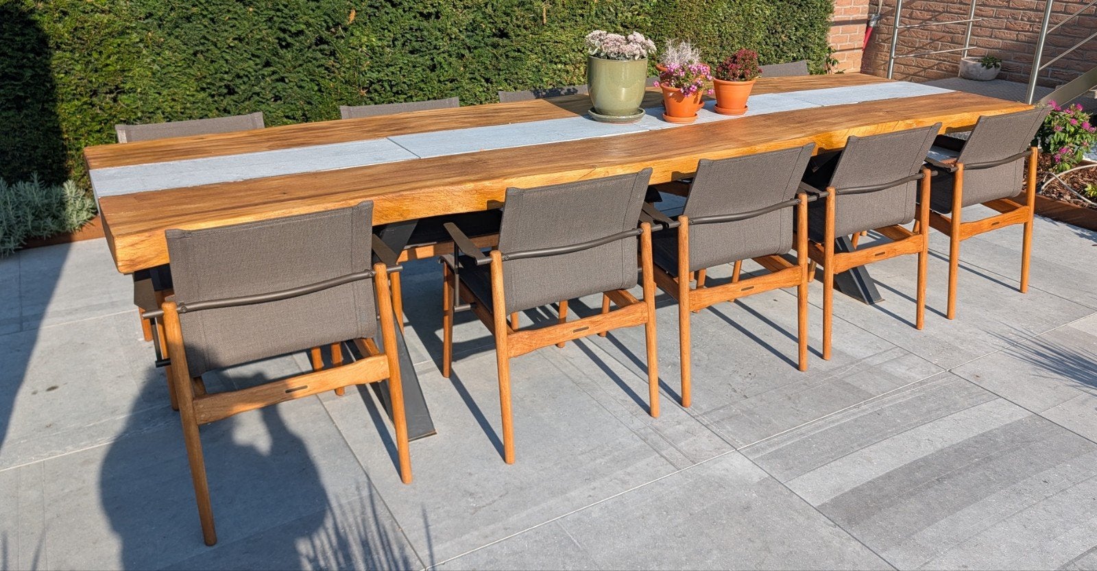 tuintafel suarhout met Belgische blauwe hardsteen, Ophalen, Zo goed als nieuw, Rechthoekig, Overige materialen