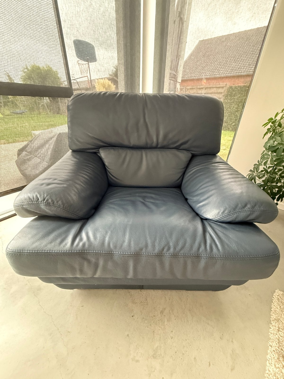 Blauwe lederen zetel, Ophalen, Eenpersoons, 100 tot 125 cm, Leer