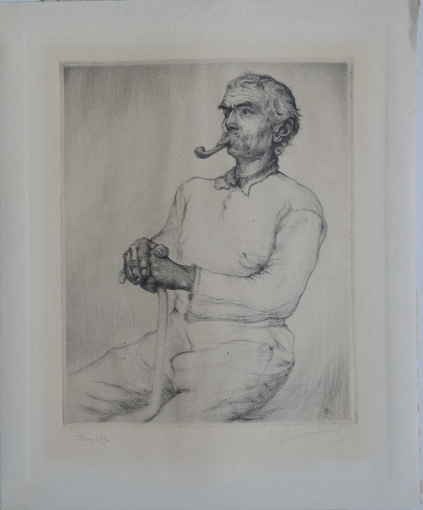 Jean Batenburg droge naald "Fonske", gesigneerd, Ophalen, 1950 - 1999, Overige technieken, Portret