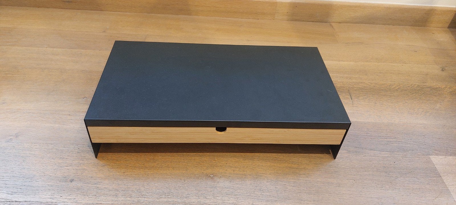 Monitorverhoger / Bureau Organizer met Lade - Zwart & Bamboe, Ophalen, Zo goed als nieuw