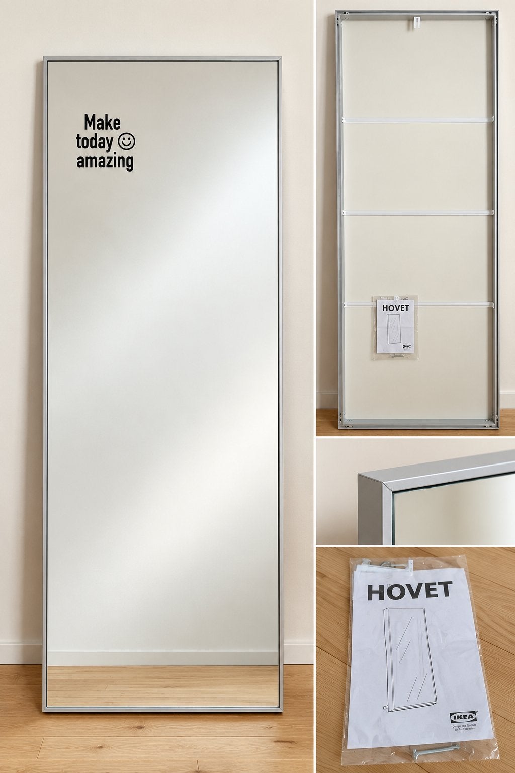 IKEA HOVET grote spiegel 78196cm aluminium zeer goede staat, Ophalen, Zo goed als nieuw, 75 tot 100 cm, 150 tot 200 cm