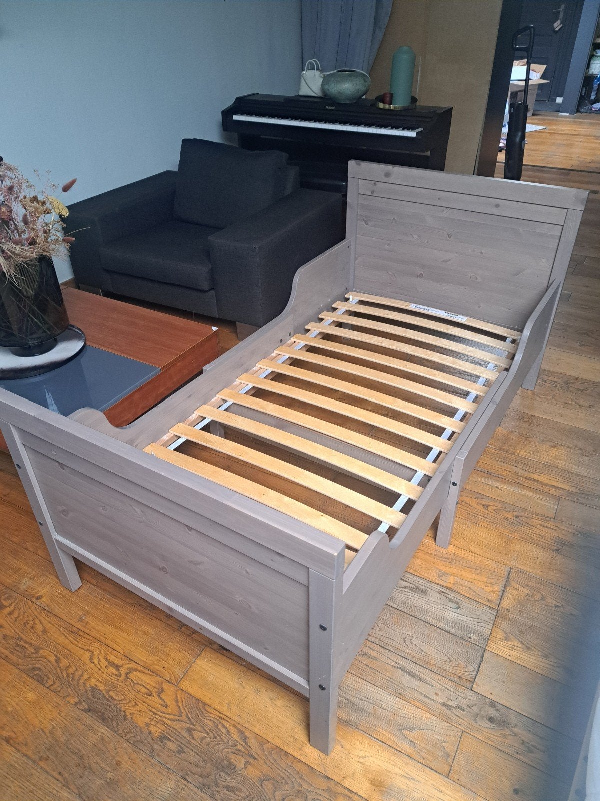 Lit enfant extensible IKEA SUNDVIK + sommier LURÖY 80x200, Ophalen, Verstelbaar, Zo goed als nieuw, 80 cm