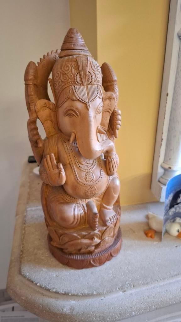 Ganesh-beeld in gebeeldhouwd hout. INDIA, Huis en Inrichting, Woonaccessoires | Boeddhabeelden, Ophalen