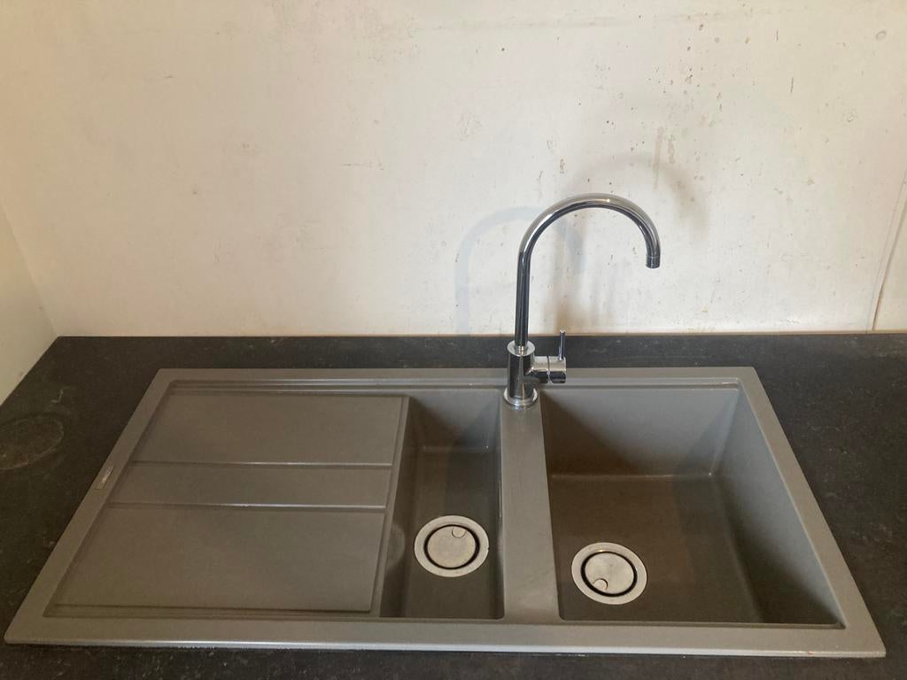 Dubbele spoelbak + kraan, Huis en Inrichting, Keuken | Keukenelementen, Ophalen, Zo goed als nieuw