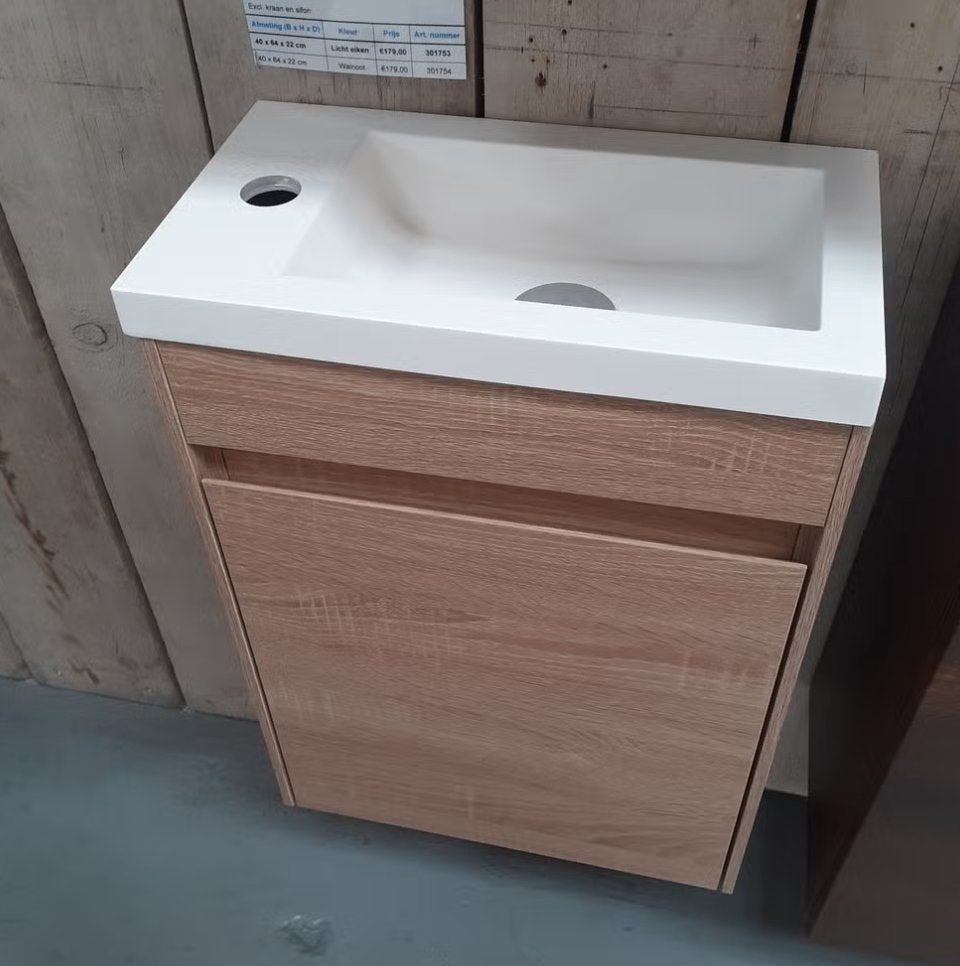 NIEUW Toiletmeubel, licht eiken, wastafel+onderkast, Elin 40, Ophalen of Verzenden, Nieuw