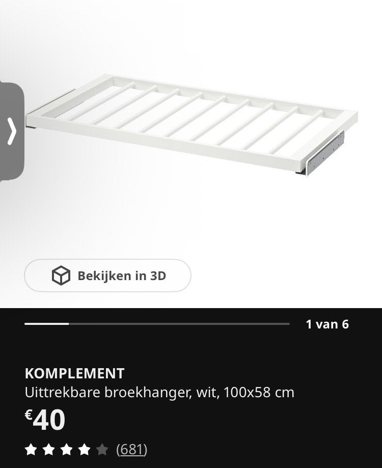 Porte-pantalons coulissant Ikea Komplement gratuit, Enlèvement, Comme neuf