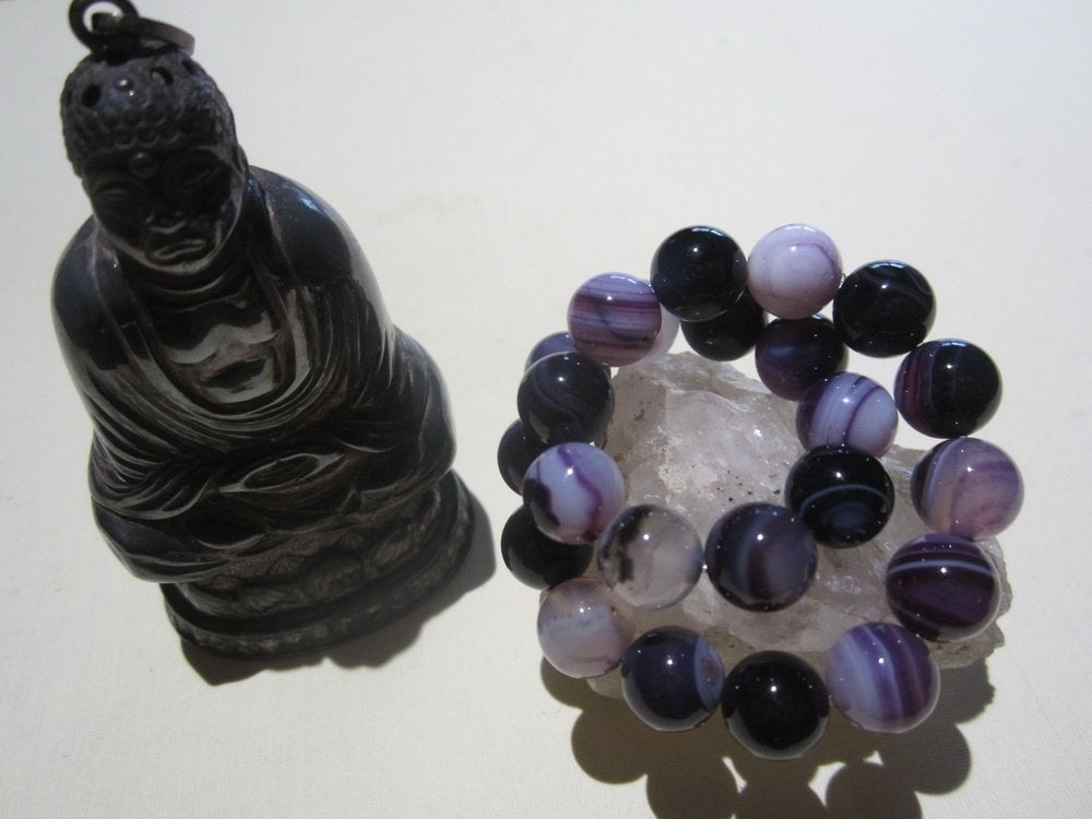 Bracelet œil de tigre, perlé en agate violette 8 mm, unisex, Bijoux, Sacs & Beauté, Bracelets, Enlèvement ou Envoi, Neuf, Autres matériaux