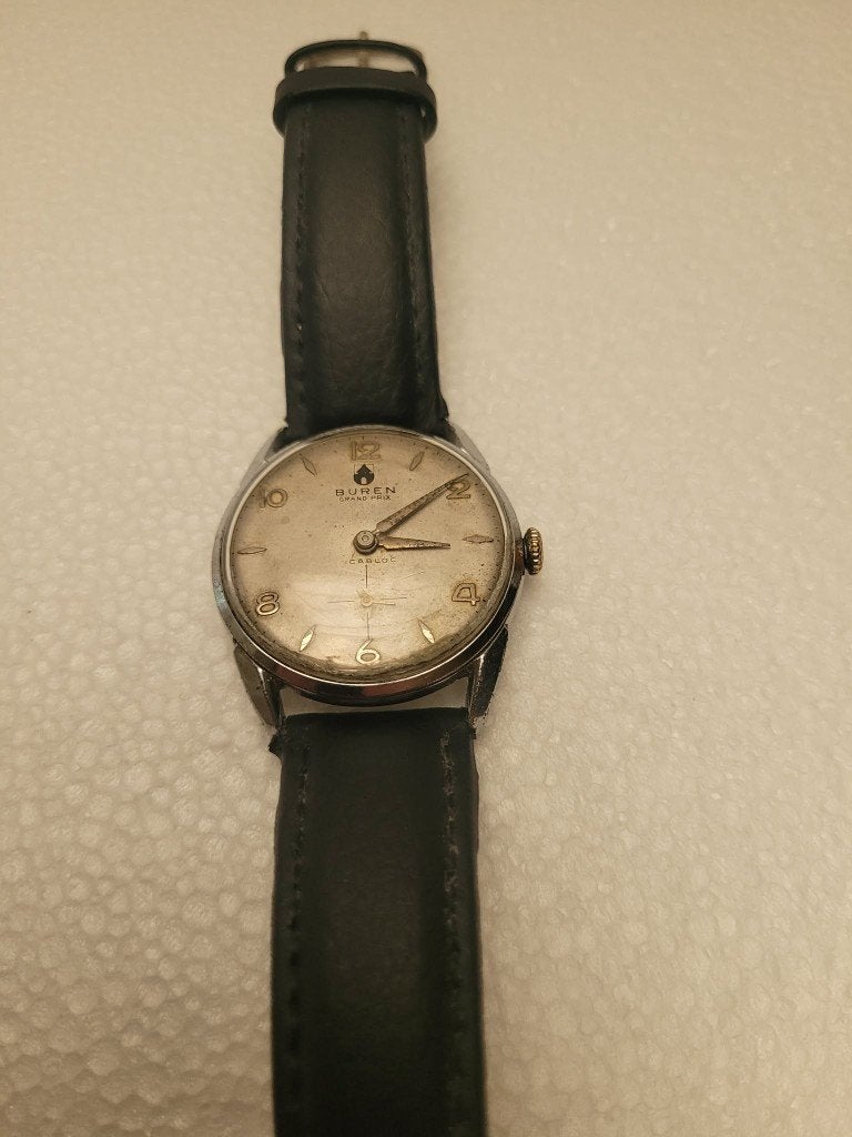 Buren Grand Prix Incabloc 1945-1950 – Montre Suisse Vintage, Ophalen of Verzenden, Staal, Polshorloge
