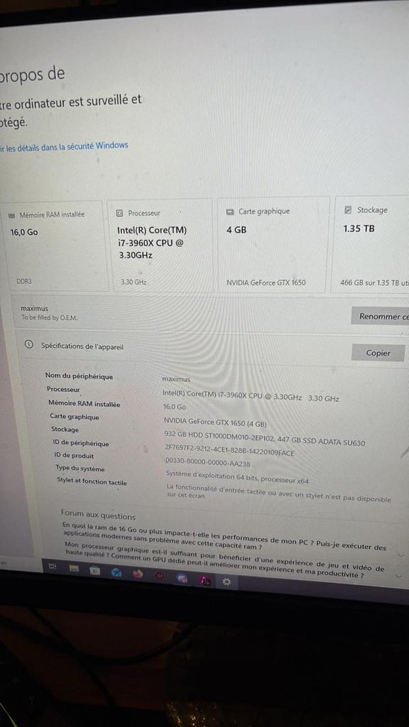 Pc gameur, Enlèvement, Utilisé, 16 GB