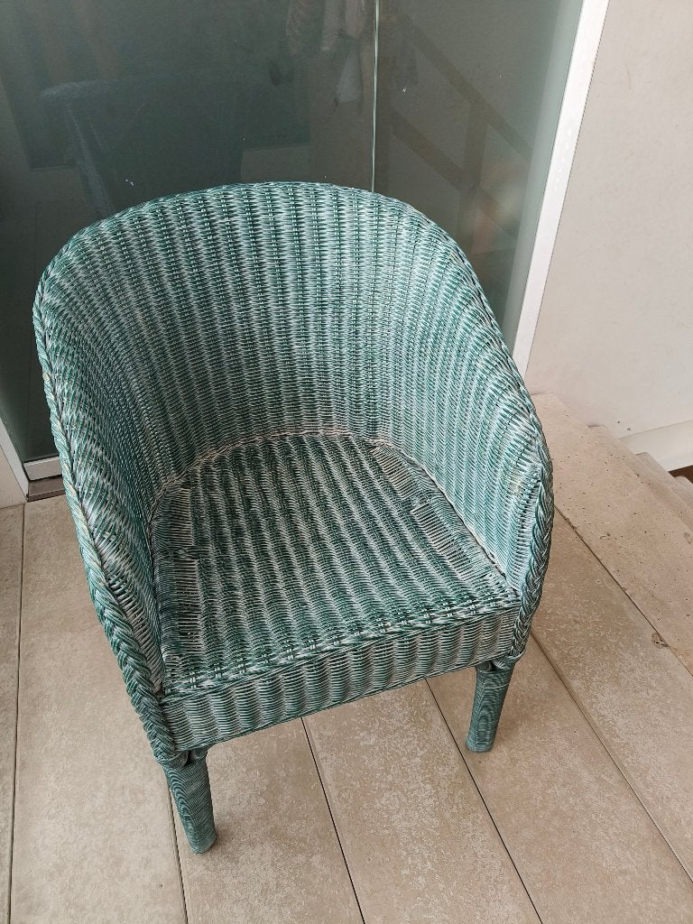 Rotan stoel blauwgroen, Huis en Inrichting, Ophalen, Blauw, Riet of Rotan, Zo goed als nieuw