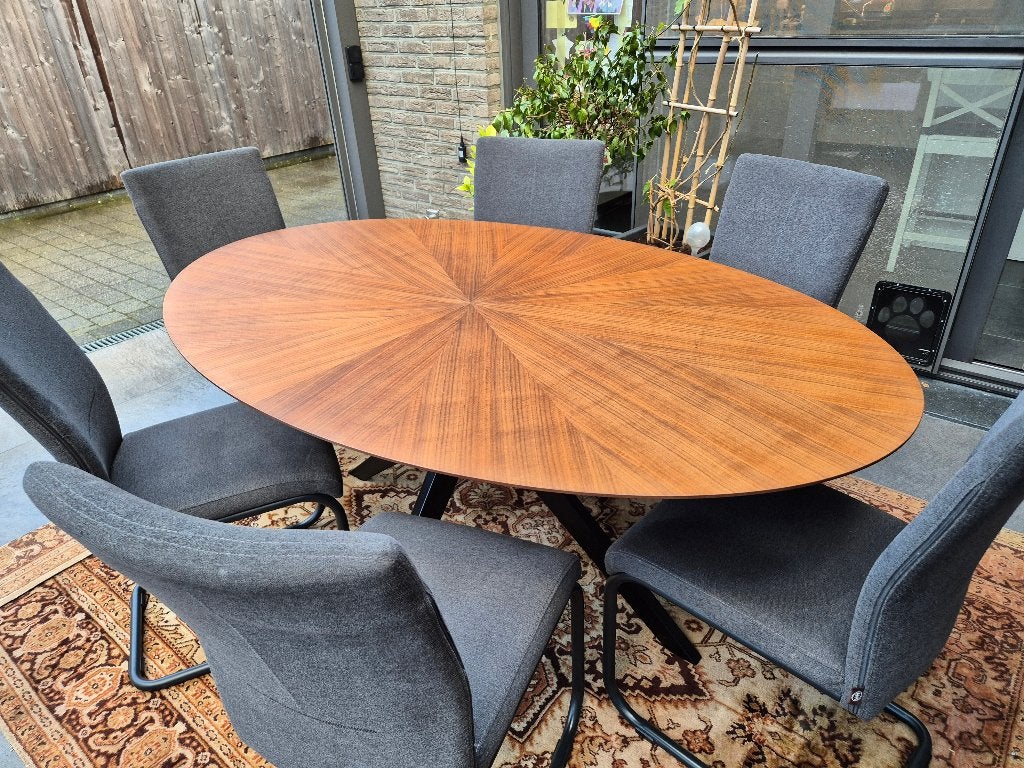 ovalen tafel, Huis en Inrichting, Tafels | Eettafels, Ophalen, Zo goed als nieuw, Vijf personen of meer, Mooie moderne tafel met 6 comfortabele stoelen