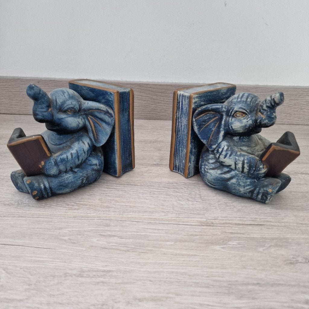 Vintage olifanten boekensteunen, Ophalen of Verzenden, Zo goed als nieuw, Blauw, Vintage