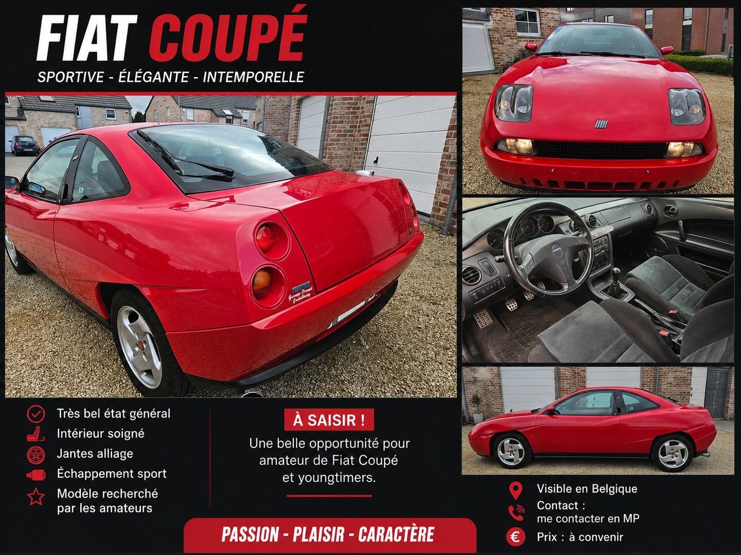 FIAT COUPÉ 2.0 CM3 1 PROPRIÉTAIRE BELGE 66.000 KM ! 143 cv !, Autos, Cuir, Entreprise, 4 cylindres, Essence