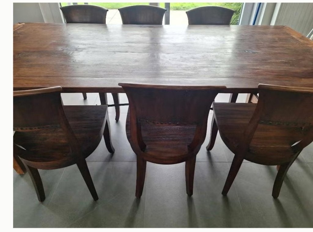 Antiek grote tafel in kerselaar + 8 stoelen, Ophalen