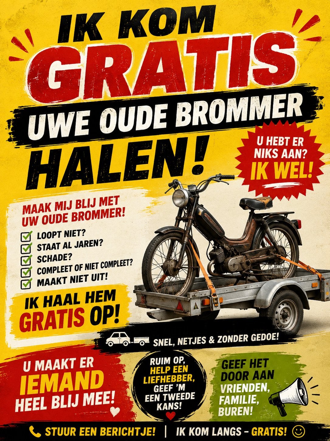 Gratis brommer ophaling, Fietsen en Brommers, Brommeronderdelen | Algemeen, Zo goed als nieuw, Ophalen