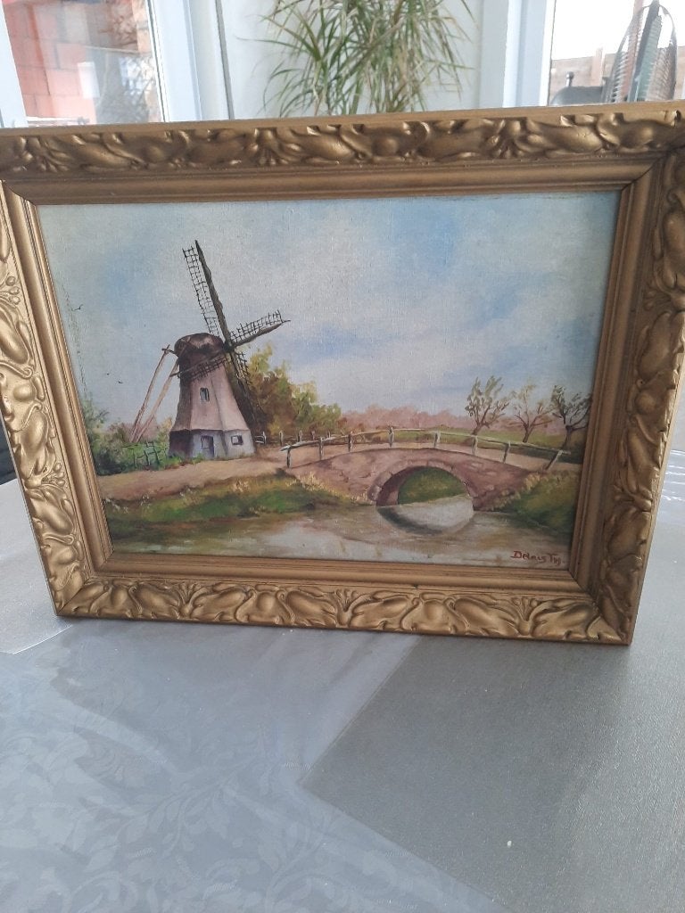 Sfeervol Antiek Olieverfschilderij, Doek, Ophalen of Verzenden, Gesigneerd, Landschap