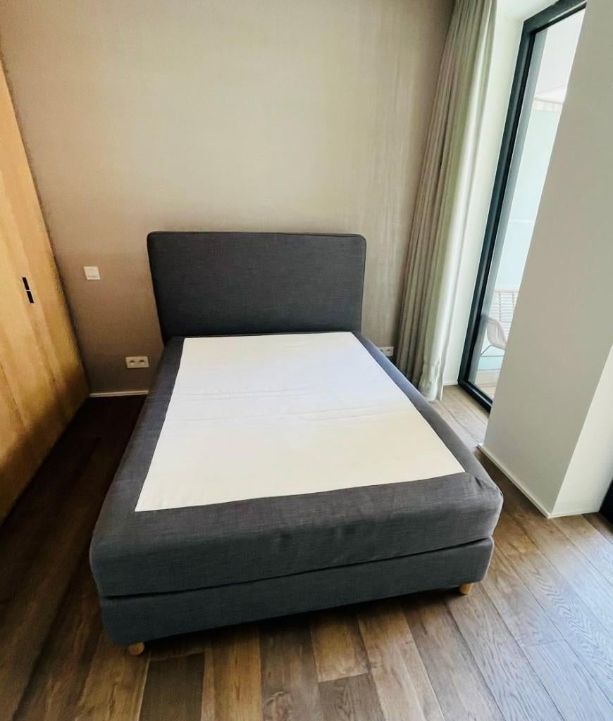 Boxspring 140 cm, Ophalen, Blauw, Tweepersoons, 140 cm