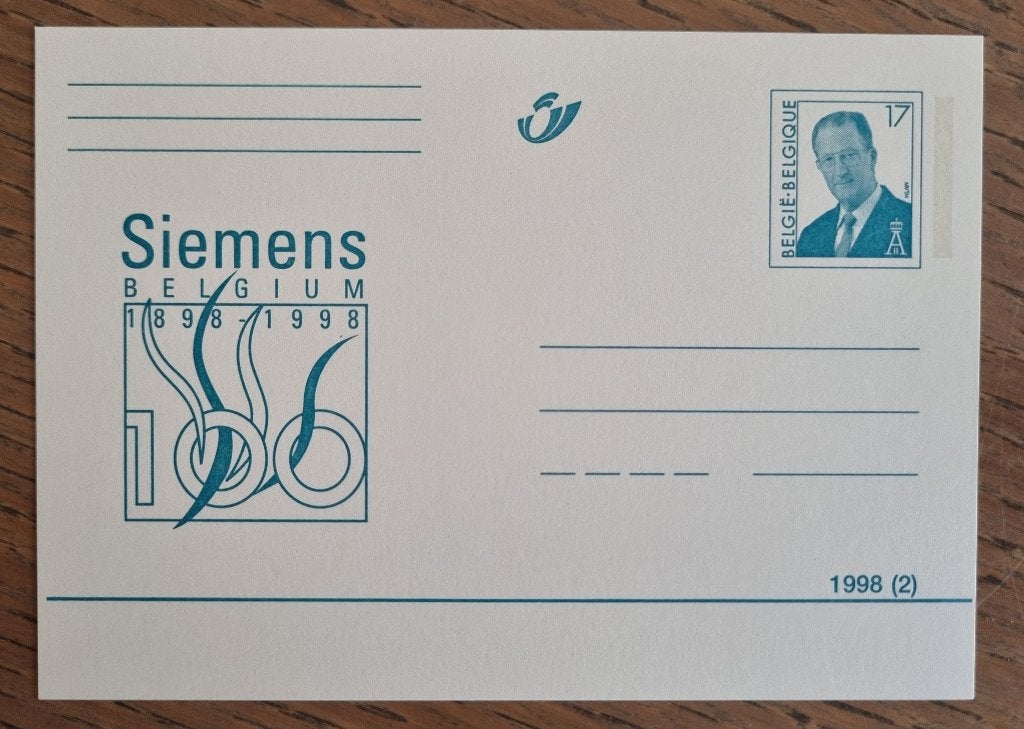 Briefkaart Carte Postale ** Siemens 1898 - 1998 BFR17,00, Verzenden, 1980 tot heden, Ongelopen, Ambachten of Beroep