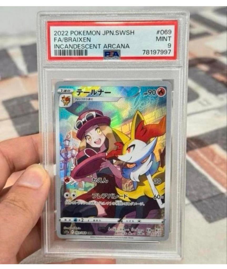 Pokémon JPN FA braixen à incandescence Arcana PSA 9 069 2022, Enlèvement ou Envoi, Comme neuf, Cartes en vrac, Foil