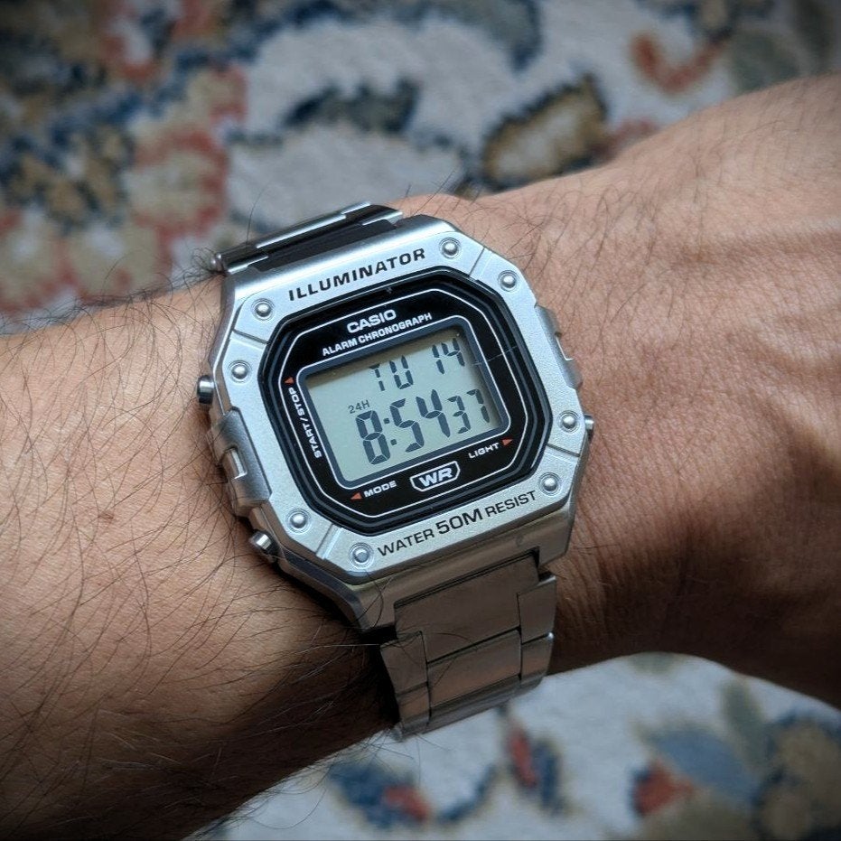Casio W218HD-1AV, Metal Look, Steel Bracelet, Men Watch, Montre-bracelet, Casio, Enlèvement ou Envoi, Comme neuf